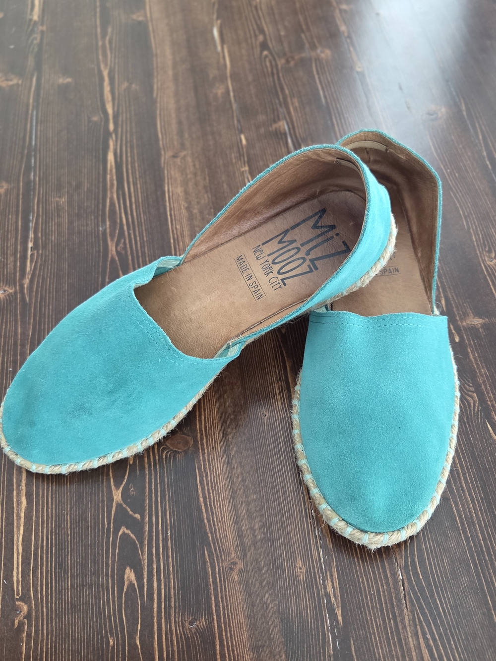 Miz Mooz Women’s Turquoise Suede Espadrille Slip-Ons